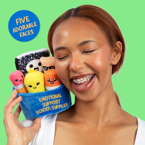 Image of Emotional Support School Supplies Plush by Relatable, Cute Stuffed Animals and Squishy Toys, Includes 5 School Supply Plushies with Carrying Basket, Fun Graduation Gifts & Cute Stuff