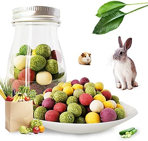 Rabbit Chew Toys, Small Animal Treats Include Fruit and Vegetable Balls, All Natural Baking Treats with Lucerne, Dandelion, Apple and Timothy Hay Ball for Guinea Pig, Hamster and Other Small Animals