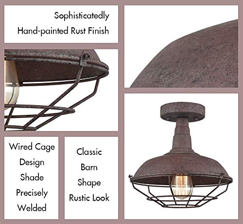 DAYCENT-Rustic-Semi-Flush-Mount-Ceiling-Light-Fixture-Farmhouse-Hallway-Lighting-Metal-Barn-Light-Fixtures-Industrial-Wire-Caged-Flush-Mount-Light-Rust-Finish-for-Foyer-Kitchen-Garage-1-Light DAYCENT Rustic Semi Flush Mount Ceiling Light Fixture Farmhouse Hallway Lighting Metal Barn Light Fixtures Industrial Wire Caged Flush Mount Light Rust Finish for Foyer Kitchen Garage 1 Light