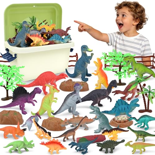 BURIESUR 34PCS Dinosaur Toys for Kids 3-5 with Storage...