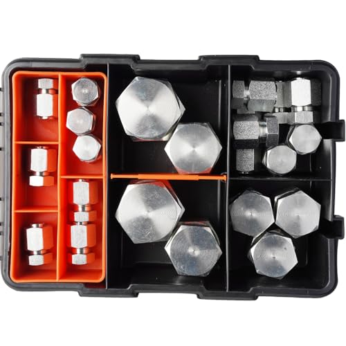Image of 64 Piece ORFS Cap & Plug Kit Hose Tube and Pipe Hydraulic Fitting Set O-Ring Face Seal Cap and Plug Kit Galvanized 45# Steel with Precision Threading Sizes 4 6 8 10 12 16