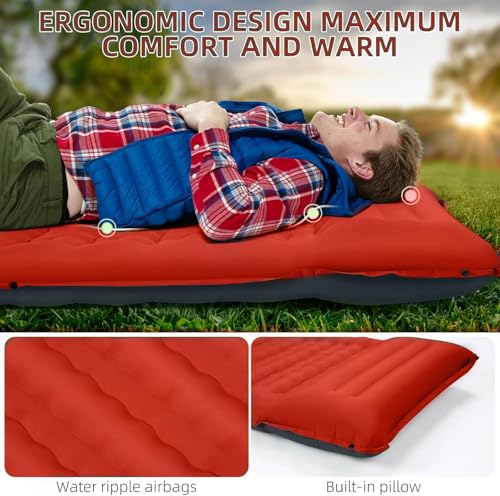 Image of FNARMW Camping Sleeping Pad, Extra Thick 5 Inch Camping Mat with Pillow Built-in Foot Pump Inflatable Sleeping Pads Compact for Camping Backpacking Hiking Traveling Tent(Orange-Black)