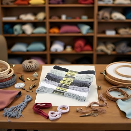 Image of 8Pcs Cotton Stitch Embroidery Thread Floss DIY Friendship Bracelets Floss Craft Sewing Skeins Grey Fashion Embroidery Floss for Arts, Crafts and Sewing Embroidery Thread and Floss 7.5m