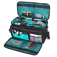 LoDrid Große DJ Tasche mit Innen Gepolstertem Boden und Abnehmbaren Trennwänden, DJ Kabel Tasche mit Mehreren Taschen für 15,6-Zoll-Laptop, DJ-Ausrüstung, Mikrofon und Musikausrüstung