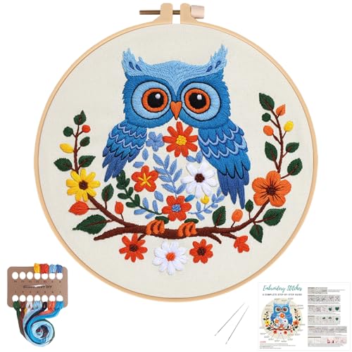 Image of Louise Maelys Owl Embroidery Kit for Beginners Cross Stitch Kit for Adults | Animal Stamped Fabric, Hoop, Threads, Needles And Instructions For Adults DIY Craft,Cross Stitch Kit for Adults