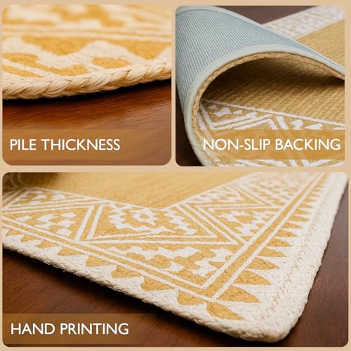 Image of voyzz home 5X8 Feet-Rectangular, Premium Natural Jute Braided Area Rug, White Printed Border & Backing, Stain Resistance, Natural Brown, Handmade Rug for Living Room, Dining Room, Bedroom, Farmhouse