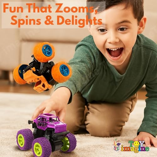 Image of Toy Imagine 360 Stunt Friction Monster Truck Pack of 8 | Push & Go Mini Toy Cars for Kids 3-7 Years | Durable Non-Toxic Build, Strong Grip Tires | Fun Learning Gift for Boys