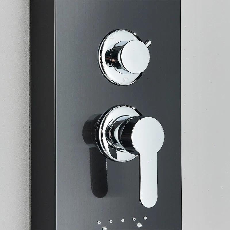 Panel de Ducha 4 Funciones, Acero Inoxidable, Ducha de Lluvia, Ducha de Mano, 2 Masaje, Cascada, Montaje en Pared, 117x21x17 cm
