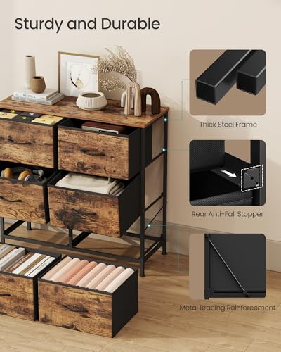 Image of SONGMICS BELLAH Collection - Dresser for Bedroom, Chest of Drawers, Storage Organizer Unit, Closet, Entryway, Steel, 6 Drawers, Industrial, Rustic Brown and Ink Black ULGS123B02S