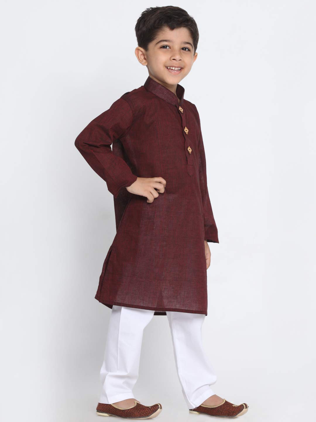 Jbn Creation Boys Pure Cotton Garnet Maroon And White Kurta Pyjama Set - Ethnic Elegance For Festivals | Comfortable Traditional Pure South Handloom Cotton Kurta Pyjama For Kids_Jbnbk070Manpwh_30L