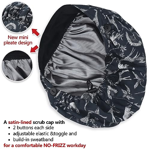 Image of ABAMERICA Bouffant Caps with Button and Sweatband, Adjustable Scrub Caps for Women Men, One Size Multi Color