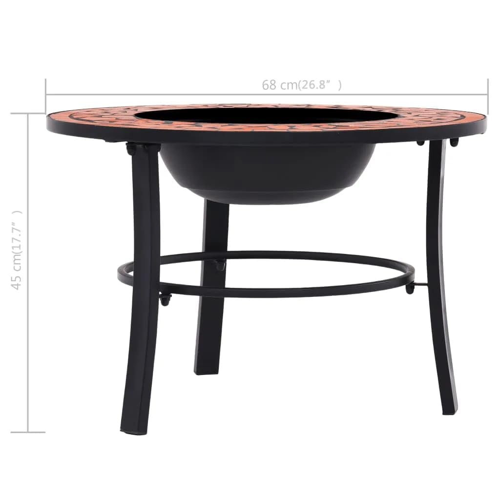 Palenisko ceramiczne z mozaiką, terakota, 68 cm, stalowe palenisko z trójnożnym stelażem, okrągła półka, dekoracyjny kosz paleniskowy do ogrodu, na taras