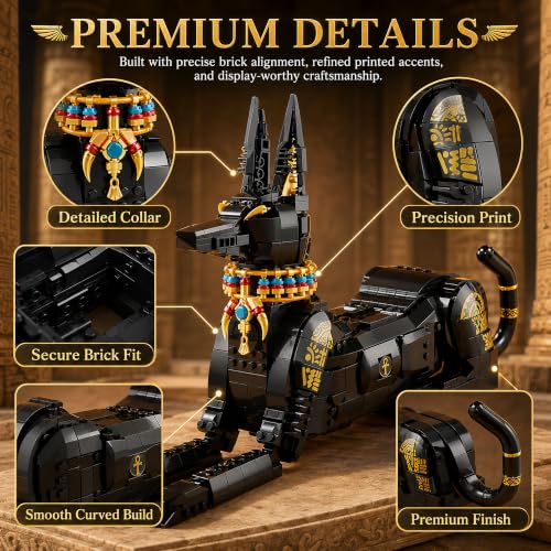 Image of Animal Egyptian Pharaoh Dog Building Blocks Sets Anubis Model Building Kits Doberman Dog Toys Gifts for Kids Adults 1208 PCS