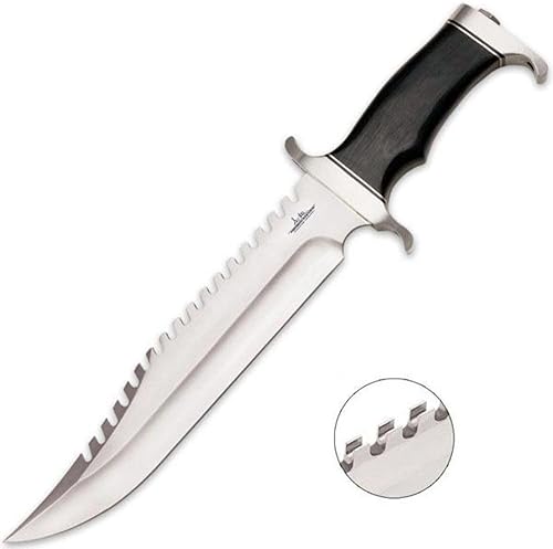 Gil Hibben Extreme Survival Survivor - Cuchillo Bowie con funda de cuero para cinturón, hoja de sierra de acero inoxidable 7Cr17, guardamanos y disponible en Yaxa Peru