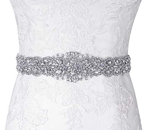 Lovful Bridal Crystal Rhinestone Belts Women Wedding Dress Sash Belt,Silver