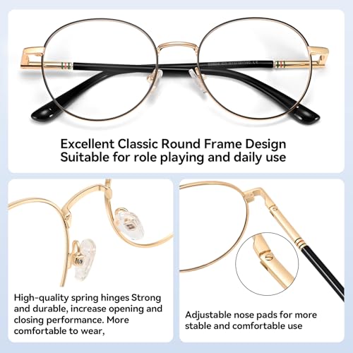 Image of Dollger Round Blue Light Blocking Glasses for Women Men Circle Clear Lens Metal Frame Computer Gaming Eyeglasses Blue Light Glasses
