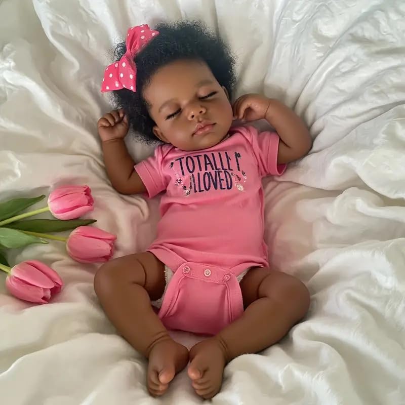 Pinky Reborn 20inch 50cm Reborn Baby Doll Soft Body Realistic Newborn Baby Dolls Black Skin with Clothes and Bottles Gift Set for Kids Age 3+ — image 1