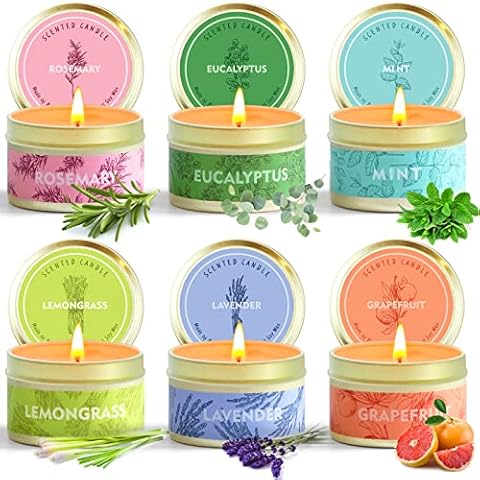 LA BELLEFÉE Scented Candles Eucalyptus, Rosemary, Mint, Grapefruit, Lemongrass, Lavender Natural Soy Wax Vegan Set for Friends, Families, Birthdays, Weddings, Mother's Day, Christmas Candle Set Cover