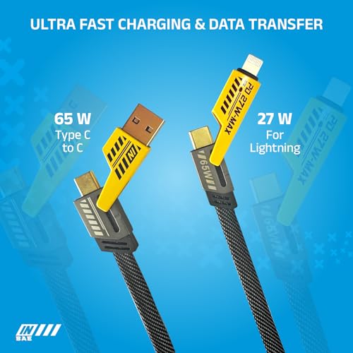 Image of INBAE 2026 New Model 11th Gen High Grade 4 in 1 Fast Charging Cable Unbreakable Metal Plated Ports 3A Ultra Fast Charge & Data Transfer Supports QC 3.0 Compatible with Type C, Lightning & USB-A