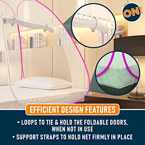 Image of KOLAR Supreme On Mosquito Net for Single Bed, 6.5 Feet X 4 Feet Premium Machardani with 30 Pair of Stars, Strong and Durable, 30 GSM, Tent Type, Foldable, Corrosion Resistant (Single Bed, Pink)
