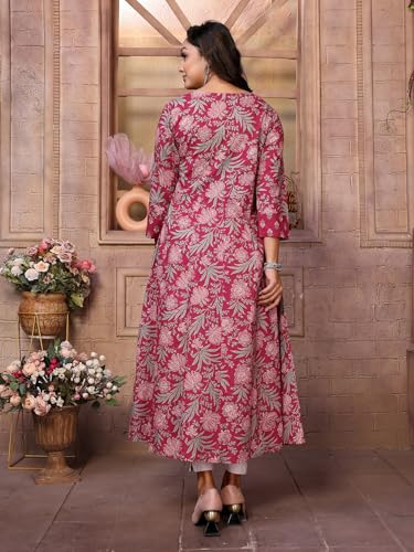 Image of rangita Women's Cotton Relaxed Fit Anarkali Embroide Calf Length Kurti | Kurta