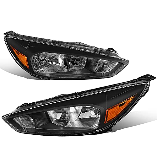 Pair of Black Housing Amber Corner Headlight Assembly Lamps Compatible with Ford Focus 3rd Gen 15-18