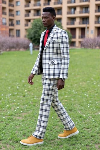 Mens 3-Piece Slim Fit Plaid Suit - Blazer, Vest, and Pants Set for Wedding Prom Casual HRX404