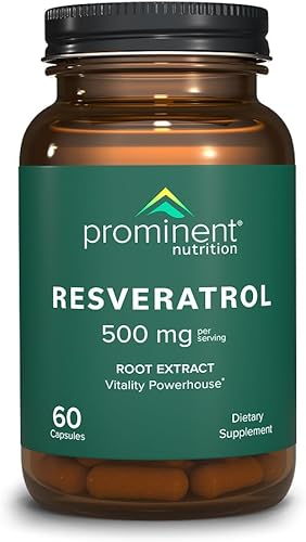 Prominent Nutrition Suplemento de resveratrol, antienvejecimiento y apoyo inmunológico, suplemento de trans-resveratrol 98% puro, 500 mg, suministro