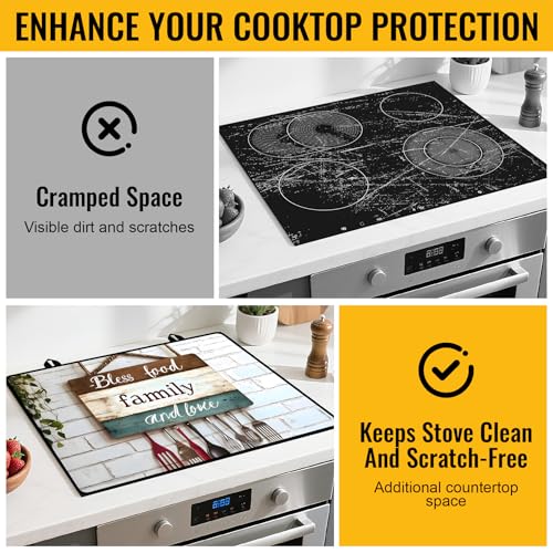 Image of Stove Top Cover for Electric Stove,Glass Stove Top Cover, Heat Resistant Glass Cooktop Cover, Stovetop Protector, Kitchen Decor, Dish Drying Mats Cover for Ceramic Washer Top 28.5x20.5 inch