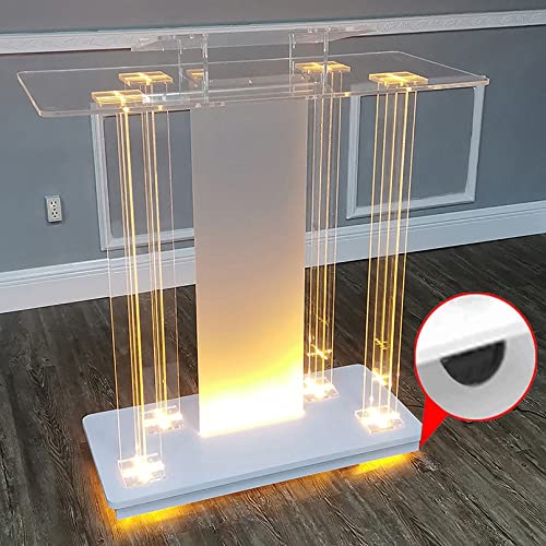 Acrylic & Mdf Podium, Pulpits For Churches, Floor-Standing Podium Stand Portable, Rolling Table Pulpits W/Casters, Deluxe Led Lighted Church Pulpit, Conference Debate Lectern W/Reading Surface (Col #TOP6