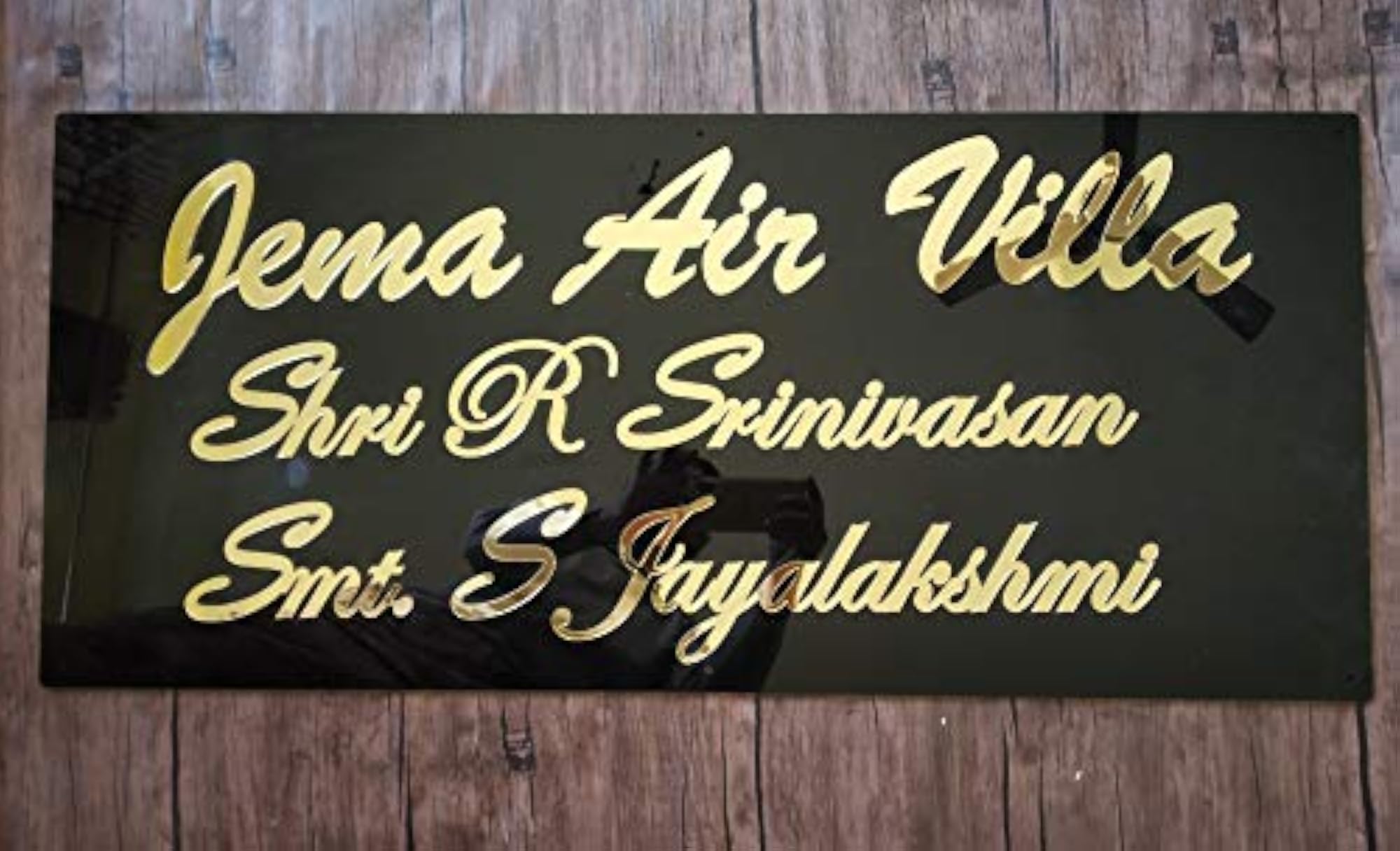 Personalized Black Acrylic Name Plate with Golden Mirror Shine
