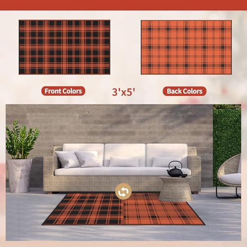 Image of GENIMO Fall Decor Outdoor Rug 3'x5' for Porch, Plastic Door Mat Dark Orange