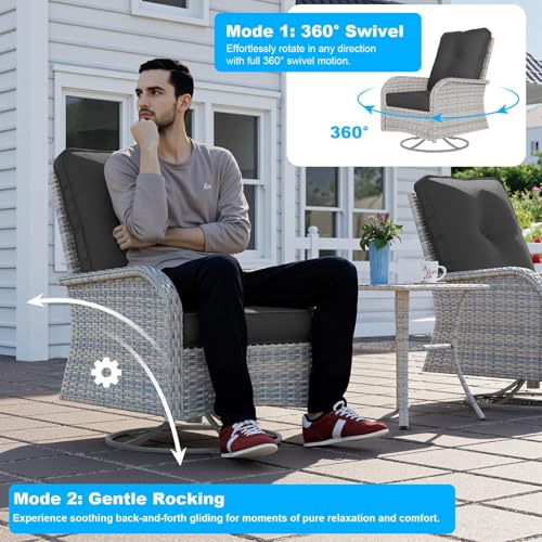 Image of 13-Piece Patio Furniture Set, Outdoor Patio Furniture with Swivel Chairs Set, Ottomans, 55,000 BTU Fire Pit Table, Modular Patio Sofa, Dual-Strand Wicker Rattan, Rust-Resistant Frame, Black