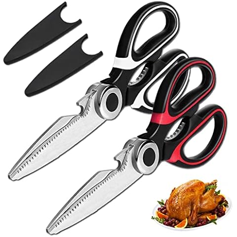Kitchen Scissors, 2PCS Heavy Duty Kitchen Scissors, Scissor for Kitchen Use,Stainless Steel Scissors for Chicken, Poultry, Fish, Meat, Vegetables, Herbs, BBQ, Bones, Flowers, Nuts Cover
