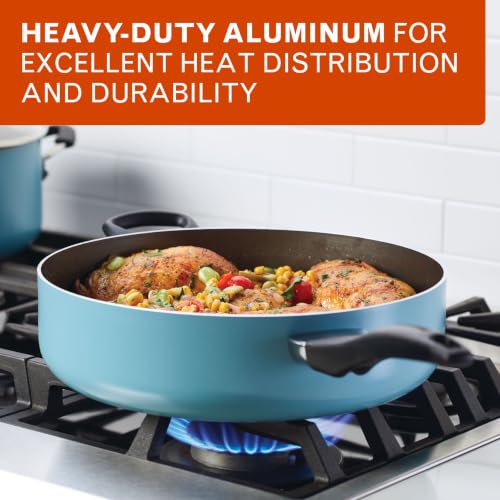 Farberware Nonstick Aluminum Jumbo Cooker Saute Pan, Helper Handle, 6-Quart | Dishwasher Safe Non Stick Coating For Easy Release And Cleanup, Great For Everyday Cooking, in Blue - image 4