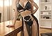 Dicosky Sexy lingerie for Women,Mesh Sheer Long Dress and Thong&PU Leather Halter Bra Sheer 3Piece Set Nightwear for Roleplay (X-Large) Black
