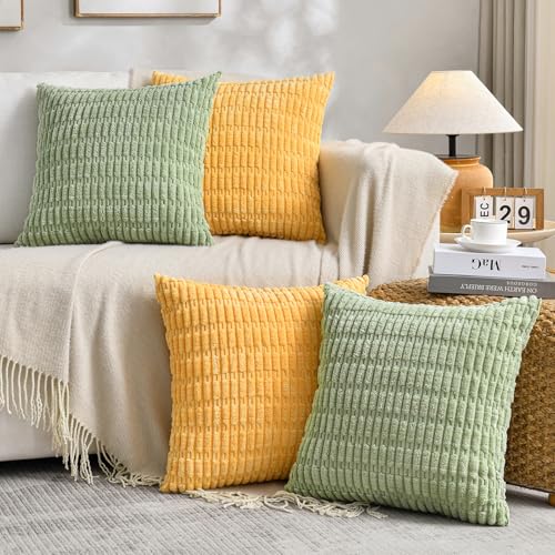 FDTERN 4er Set Kissenbezug 40x40 Gelb Grün Flauschig Kordsamt Kissenbezüge Dekorative Kissenhülle Dekokissenbezug Sofakissen Dekokissen Frühling Sommer Deko für Sofa Schlafzimmer Wohnzimmer FDTERN 4er Set Kissenbezug 40x40 Gelb Grün Flauschig Kordsamt Kissenbezüge Dekorative Kissenhülle Dekokissenbezug Sofakissen Dekokissen Frühling Sommer Deko für Sofa Schlafzimmer Wohnzimmer