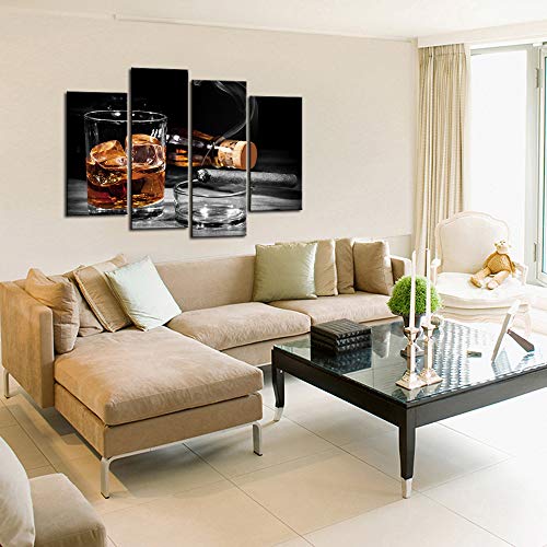 Sechars - Canvas Prints Wall Art Whisky Cigar Picture Poster Print For Modern Home Kitchen Bar Pub Western Decor Still Life Painting Art With Wood Frame Ready To Hang #TOP21