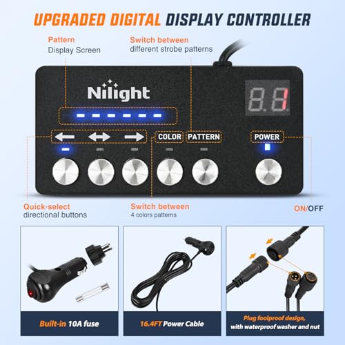 Image of Nilight 162 LED Traffic Advisor Strobe Light Bar 2-in-1 Green White Emergency Warning Hazard Lights with Controller 4 Switchable Color 36 Flash Pattern for Trucks Cars Tow Plow Construction Vehicles