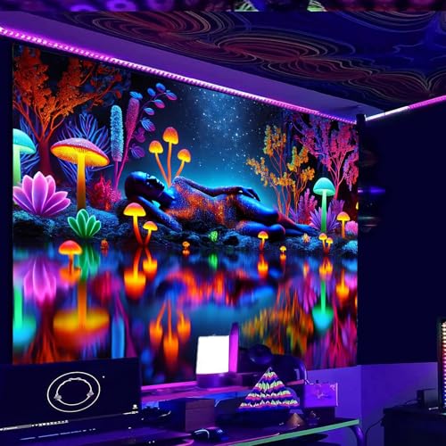 Image of Nuxovilar Neon Mushroom Wall Tapestry Polyester 78.74x59.05 In
