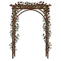 BILEK Wood Garden Arbor Arch, 7FT Natural Fir Wood Arbor Wedding Arch Outdoor Garden Trellis Pergola Arbor with Trellis Wall for Climbing Plants, Wedding,Outdoor Patio Décor, Dark Brown