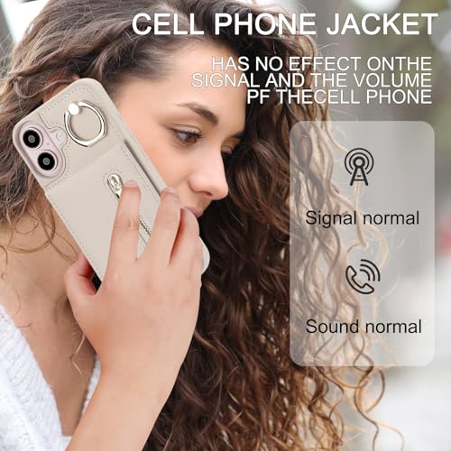 KYFSJPT Crossbody Wallet Case for iPhone 16, with Card Slots Zipper Pocket Case, Flip Folio Purse RFID Blocking with Ring Kickstand Detachable Strap-Beige by KYFSJPT - Used condition - Image 8