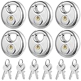 6 Stück Edelstahl Rundes Vorhängeschloss mit Schlüssel, Schweres 70 mm Schlüsselschloss für...