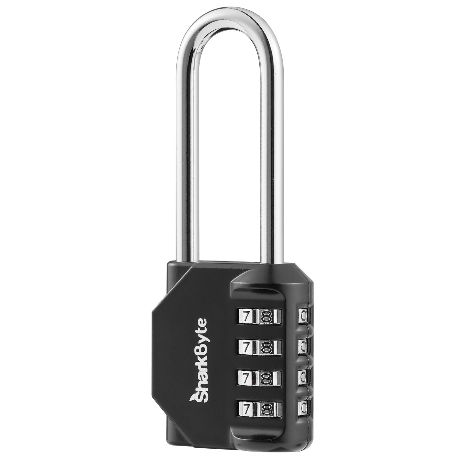 SharkByteCombination Padlock [2.6" Long Shackle] 4-Dial Heavy Duty Combination Lock, Weatherproof Outdoor Lock Padlock for Gym, School, Locker, Outdoor Shed, Garage, Fence, Hasp, Toolbox (1 Pack)