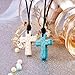 Wolentty Stone Cross Pendant Adjustable Leather Necklace Gift for Men Women (Turquoise)