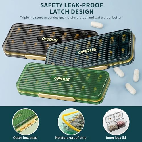 OFIDUS 14 Cellen 2 Keer per Dag Wekelijkse Pillenorganizer - Vochtbestendige AM/PM Dagelijkse Pillendoos, Verwijderbare 14 Dagen Pillendoos Geschikt Voor Reissieraden en Dagelijks (Groen) - Afbeelding 5