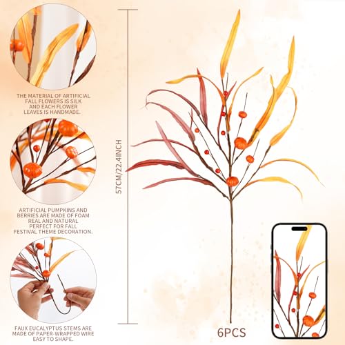 Woosir-6Pcs-Thanksgiving-Artificial-Fall-Leaves-Berry-Pumpkins-Stems-Fall-Floral-Picks-for-Floral-Arrangements-Fall-Foliage-Stems-Autumn-Thanksgiving-Home-Table-Centerpiece-Decorations Woosir 6Pcs Thanksgiving Artificial Fall Leaves Berry Pumpkins Stems Fall Floral Picks for Floral Arrangements Fall Foliage Stems Autumn Thanksgiving Home Table Centerpiece Decorations