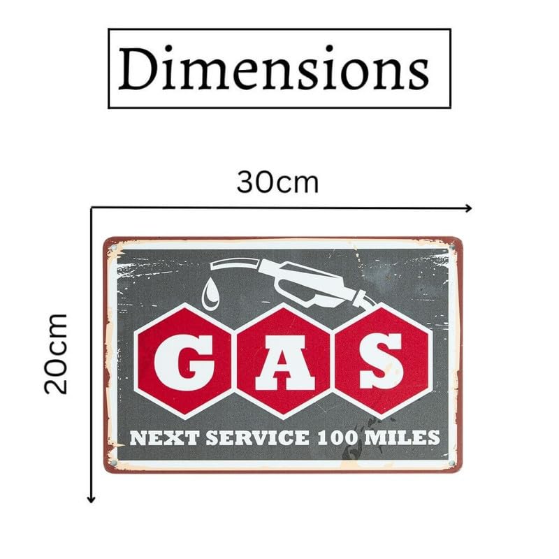 Image of Eazywagon Decorative Retro Metal Signs Wall Plate - 12x8 Inch (GAS Next Service 100 Miles) | Weatherproof Vintage Metal Sign Plate for Cafe, Home, Bar, Garage | Decorative Wall Hanging Sign Board