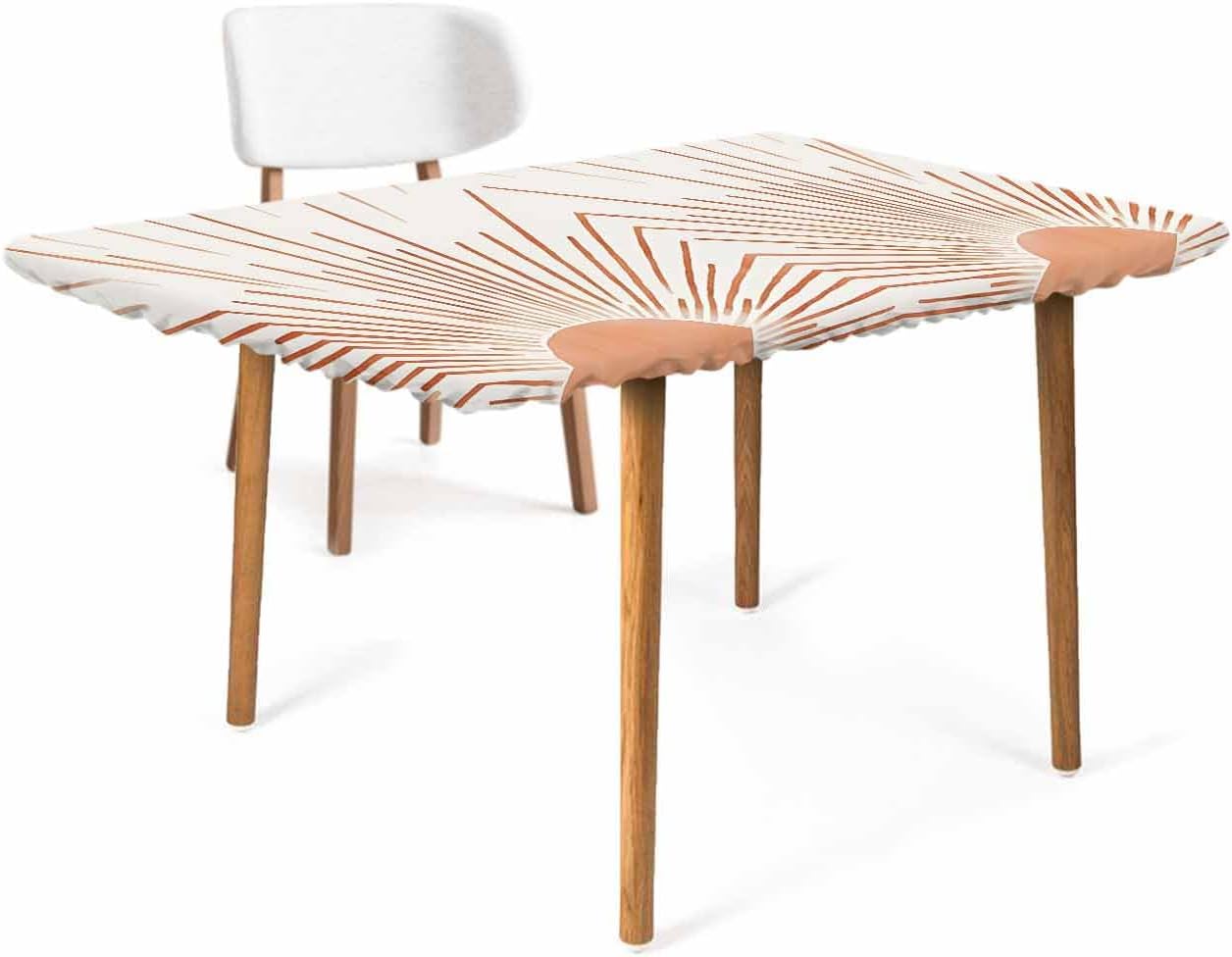 Mid Century Fitted Tablecloth Elastic Edge Table Cover Boho Orange Sun Aesthetic Striped Waterproof Outdoor Table Cloths Retro Beige Tablecloth for Holiday Party Banquet Events 5ft Tables Decor