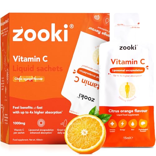 Zooki Liposomal Vitamin C 1000mg Liquid 4X Higher Absorption Great Taste Sugar Free Vegan Alternative to High Strength Vitamin C Tablets Immune System Energy (Citrus Orange 14 Servings)